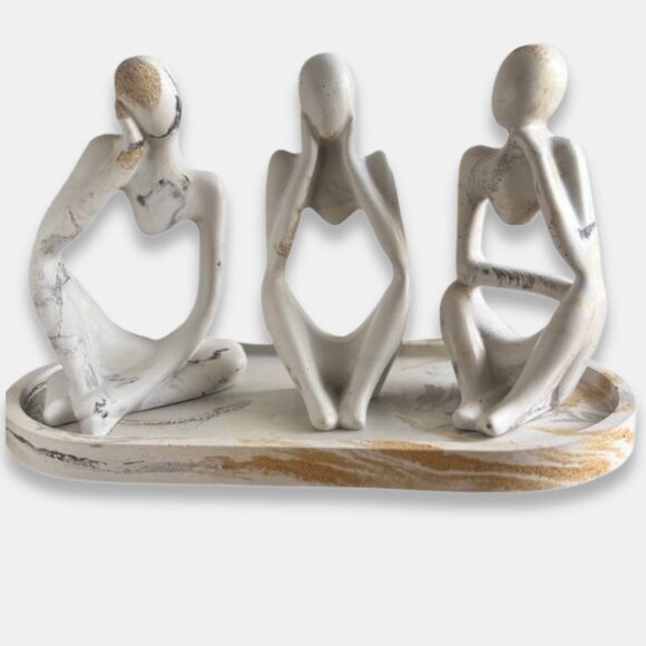 Serenity Trio Thoughtful Sculptures on Tray - Minimalist Abstract Decor - Picture 2 of 7